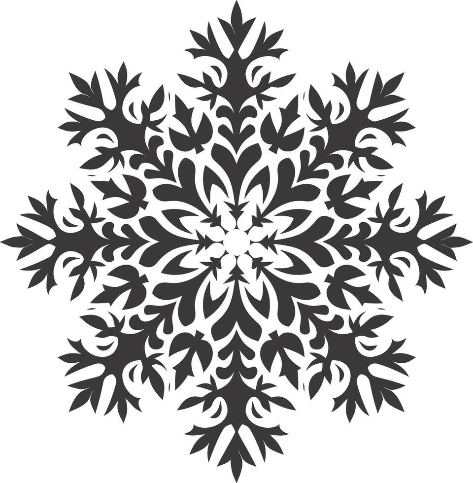 AI generated Silhouette mandala flower snowflake shaped black color only vector