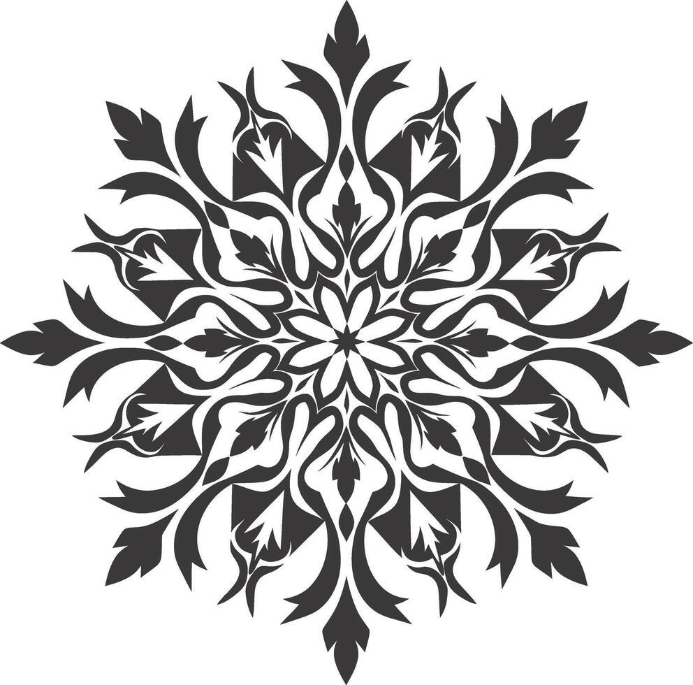 AI generated Silhouette mandala flower snowflake shaped black color only vector