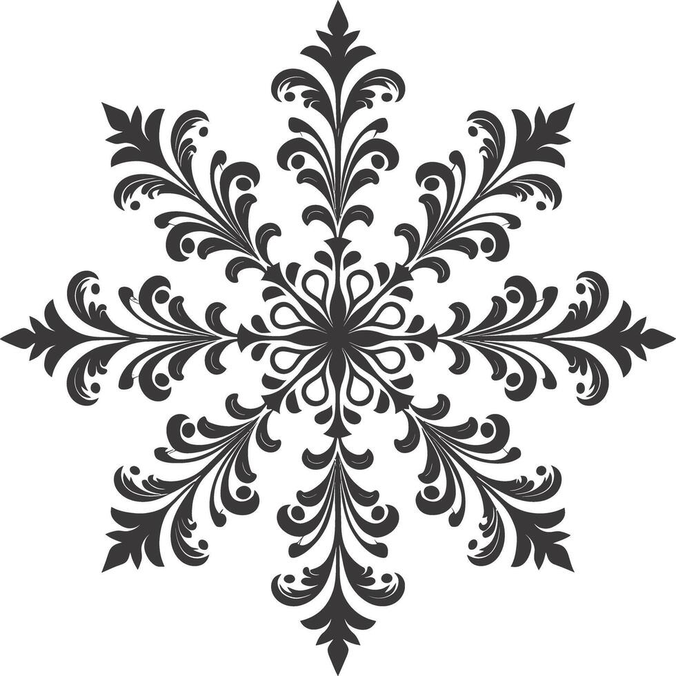 AI generated Silhouette mandala flower snowflake shaped black color only vector