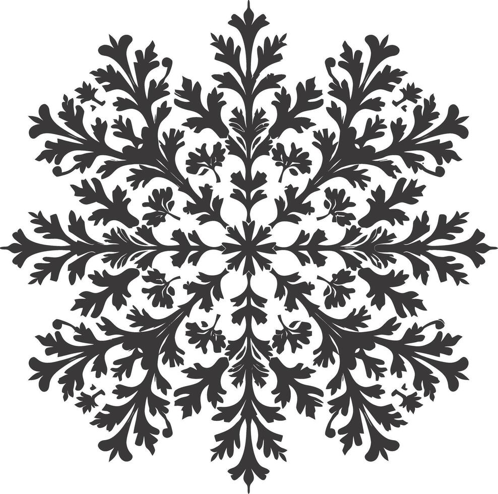 AI generated Silhouette mandala flower snowflake shaped black color only vector