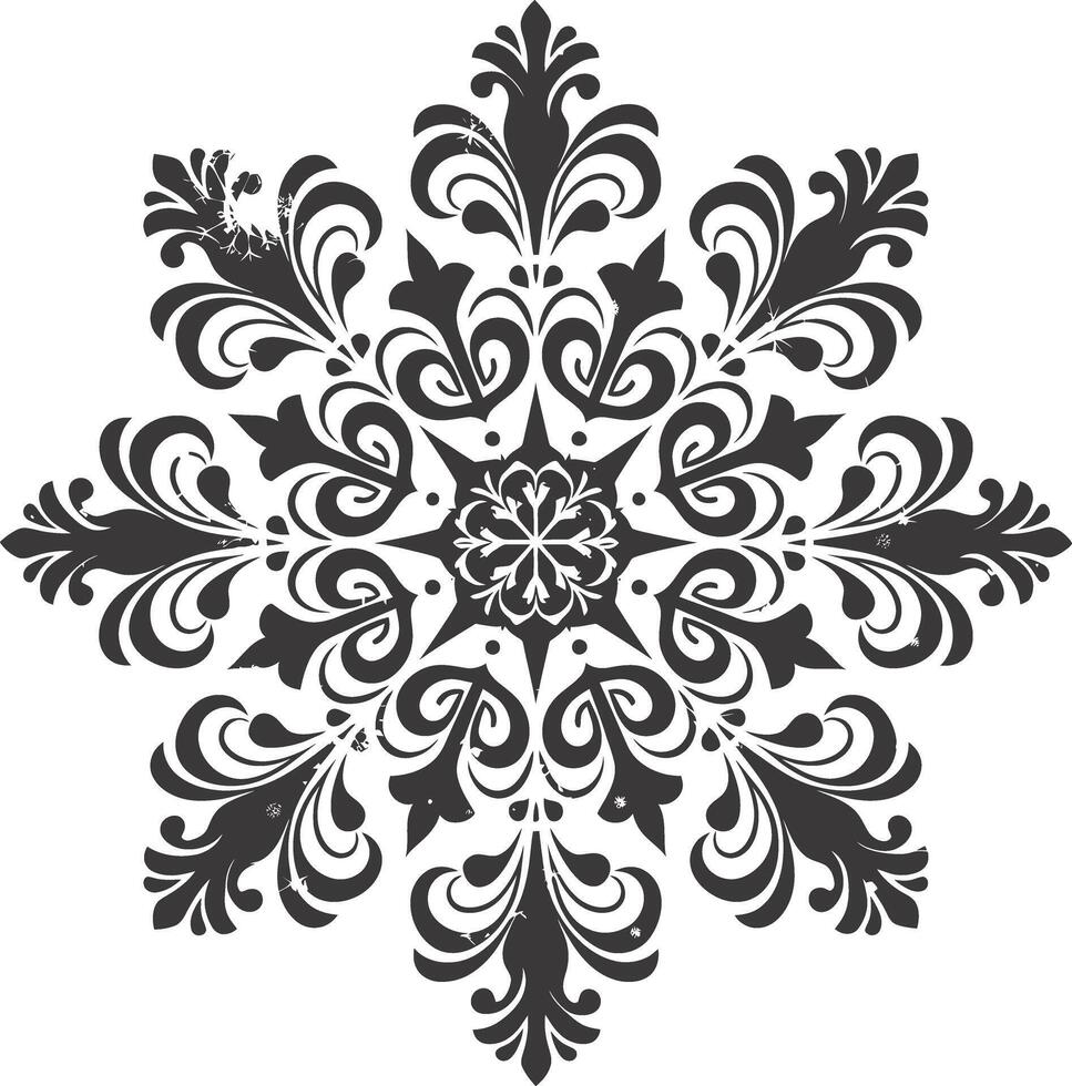 AI generated Silhouette mandala flower snowflake shaped black color only vector