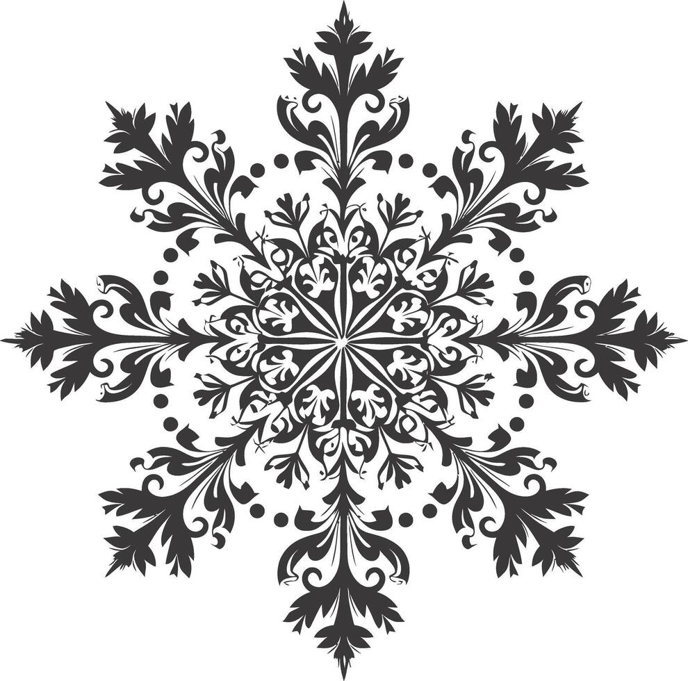 AI generated Silhouette mandala flower snowflake shaped black color only vector