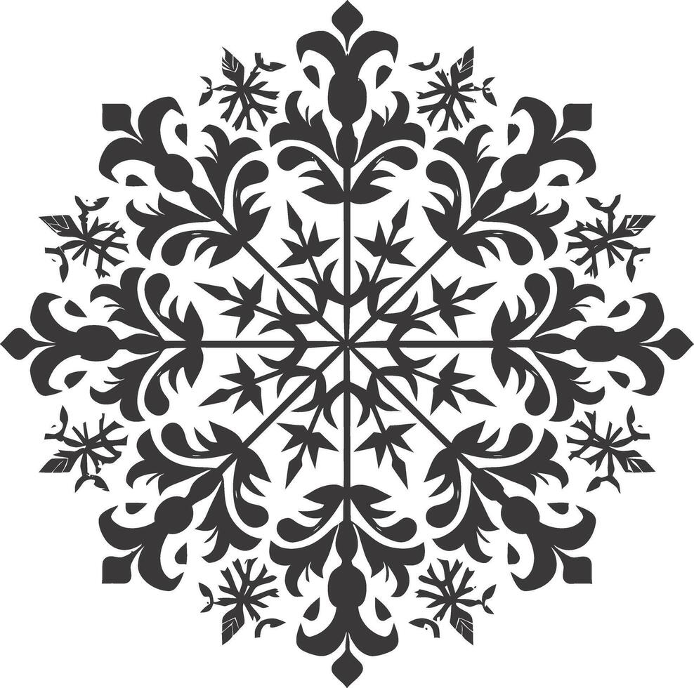 AI generated Silhouette mandala flower snowflake shaped black color only vector