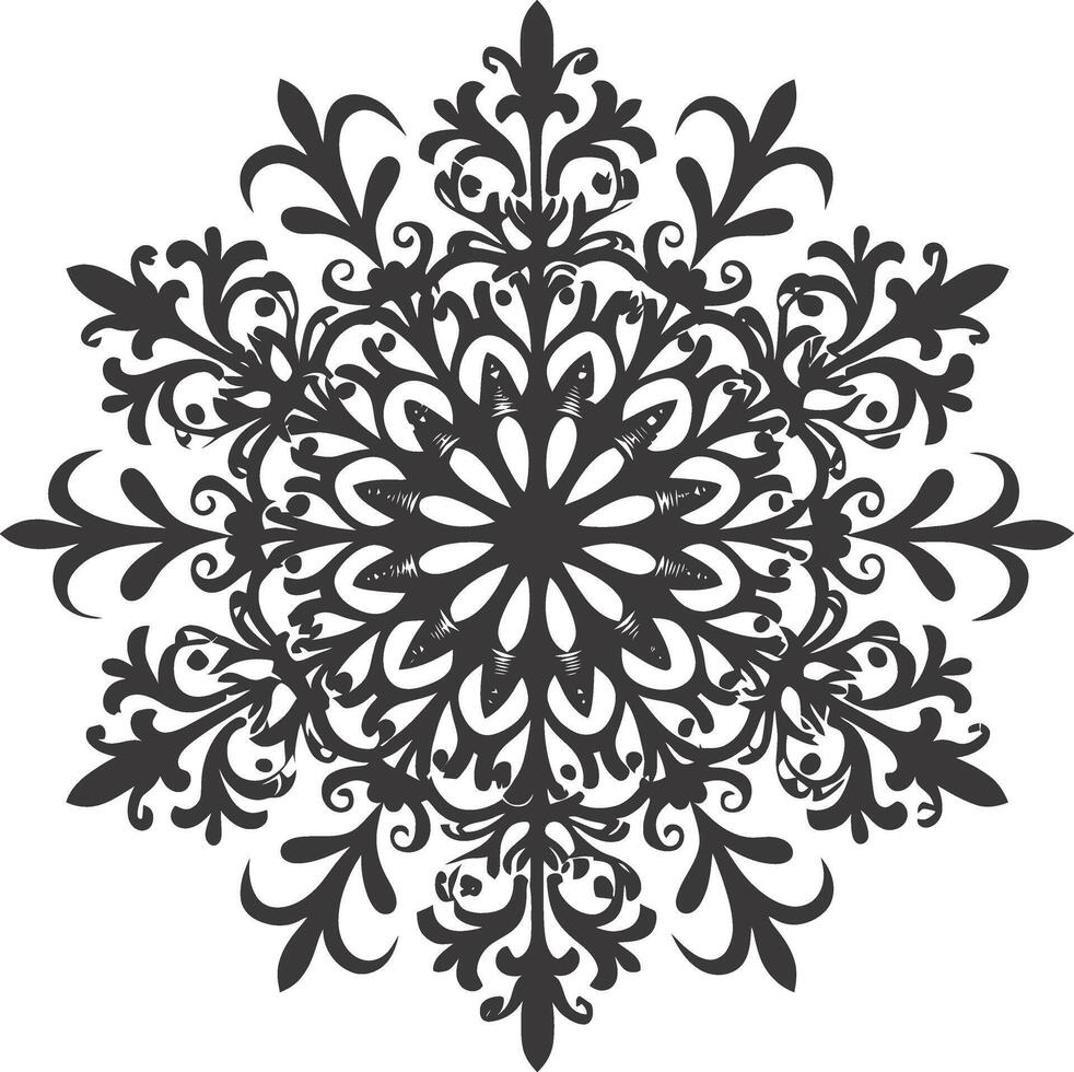 AI generated Silhouette mandala flower snowflake shaped black color only vector