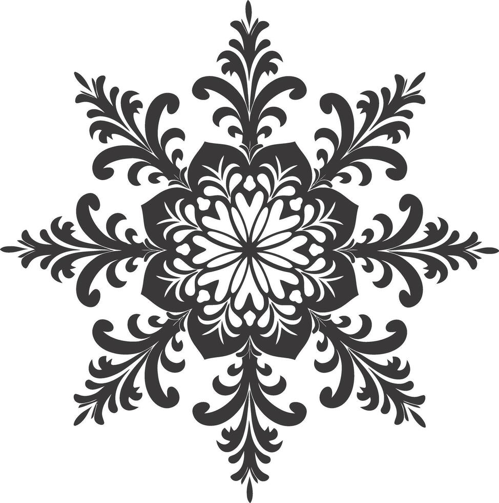 AI generated Silhouette mandala flower snowflake shaped black color only vector