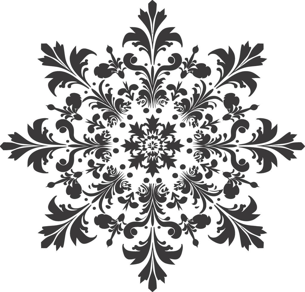 AI generated Silhouette mandala flower snowflake shaped black color only vector