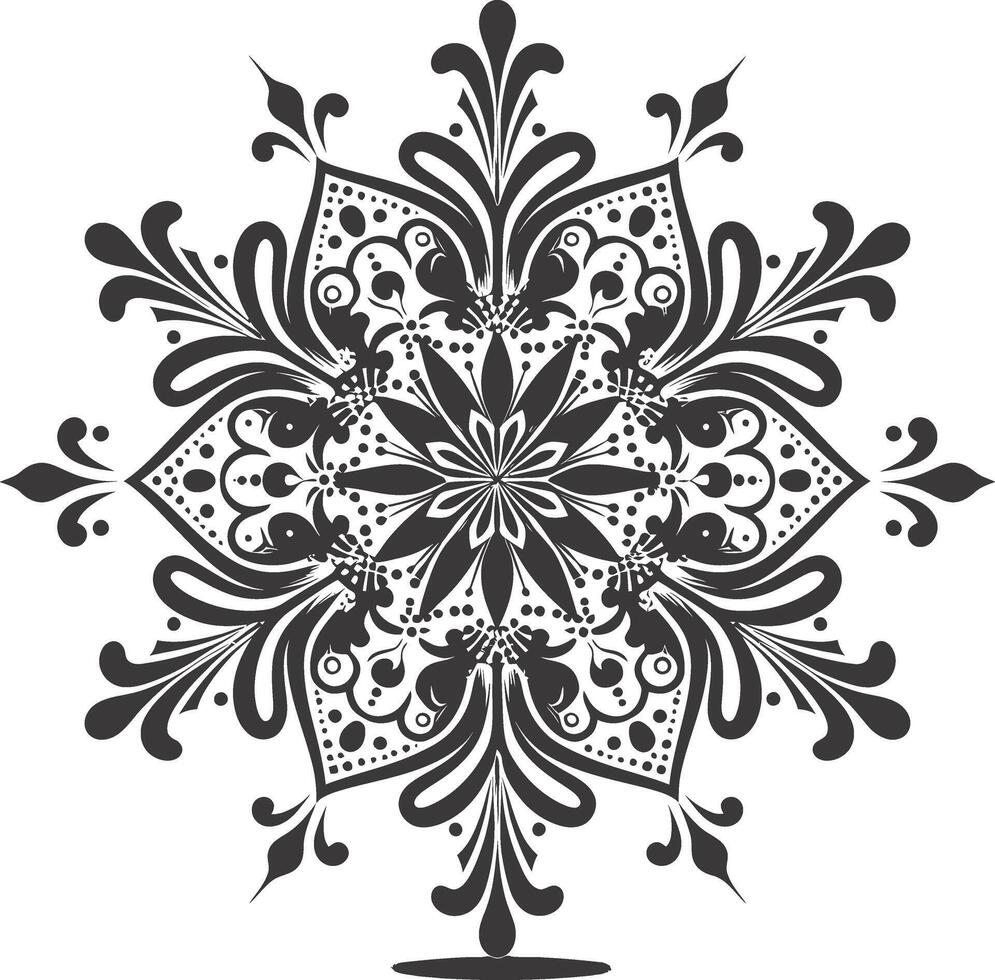 AI generated Silhouette mandala flower snowflake shaped black color only vector