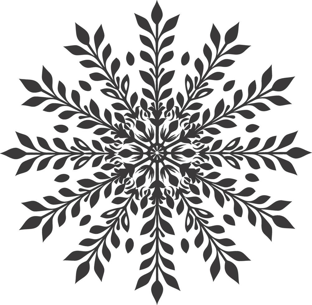 AI generated Silhouette mandala flower snowflake shaped black color only vector