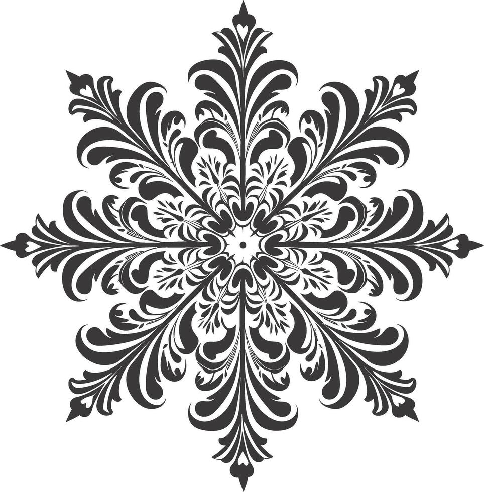 AI generated Silhouette mandala flower snowflake shaped black color only vector