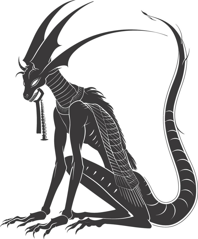 AI generated Silhouette spinx the egypt Mythical Creature black color only full body vector