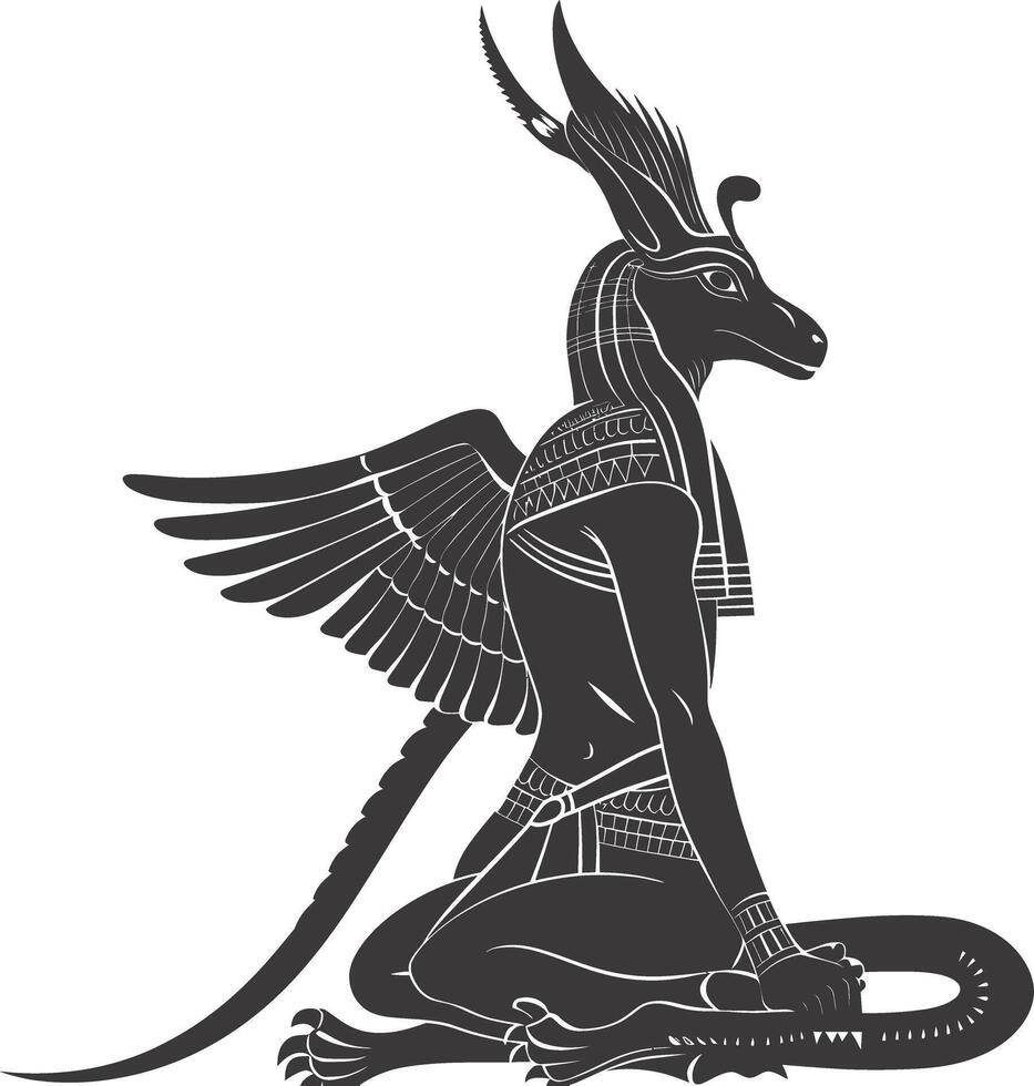 AI generated Silhouette spinx the egypt Mythical Creature black color only full body vector