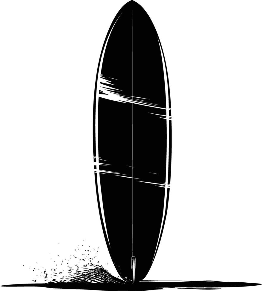 AI generated Silhouette surfing board on the beach black color only vector
