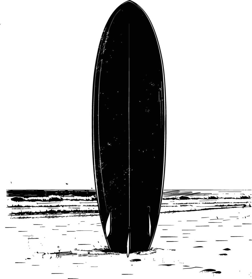 AI generated Silhouette surfing board on the beach sand black color only vector