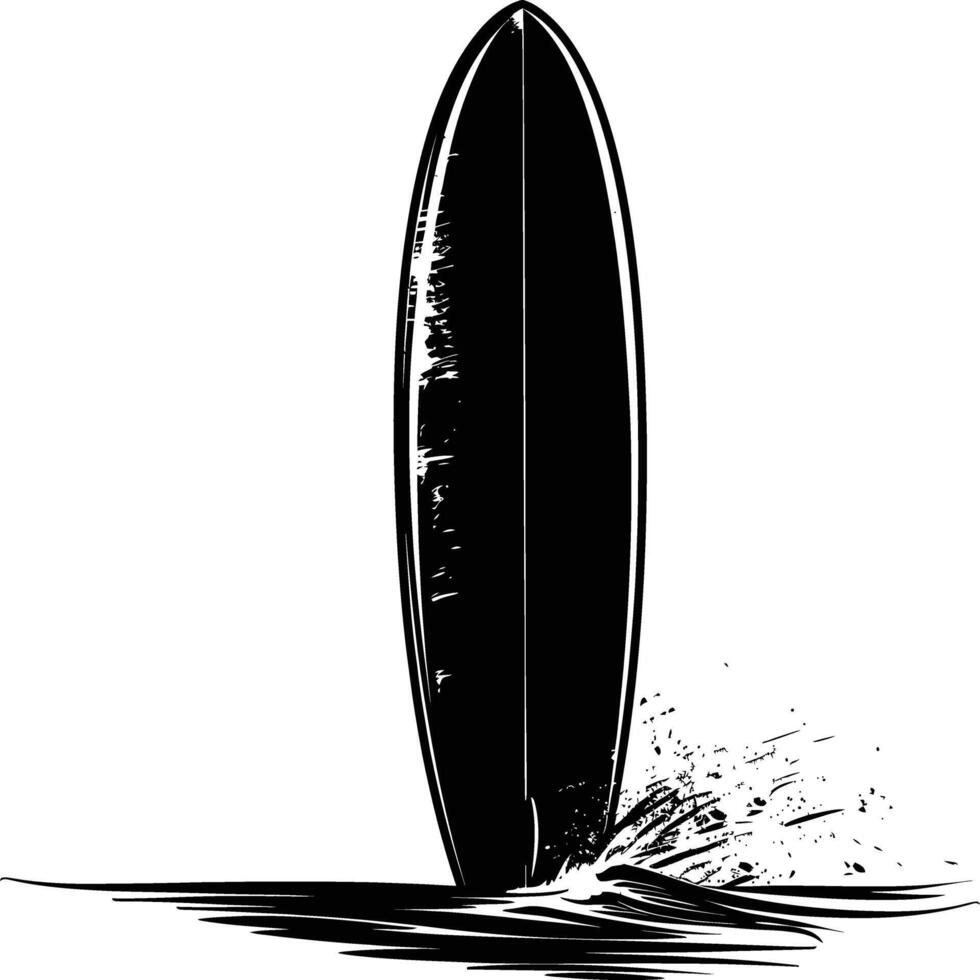 AI generated Silhouette surfing board on the beach black color only vector