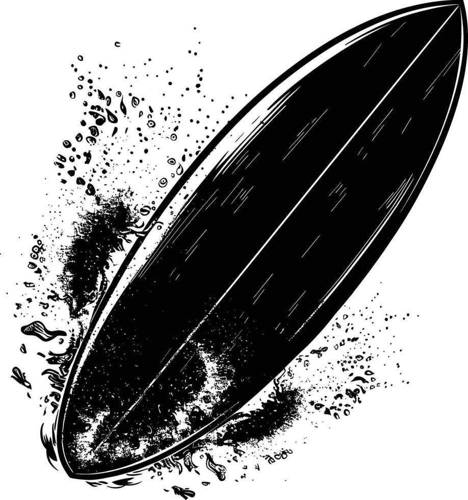 AI generated Silhouette surfing board on the beach black color only vector