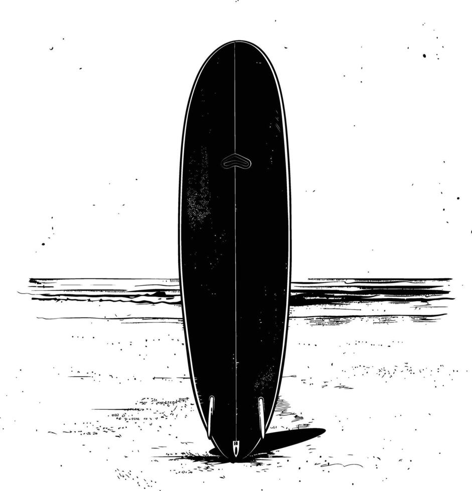 AI generated Silhouette surfing board on the beach sand black color only vector