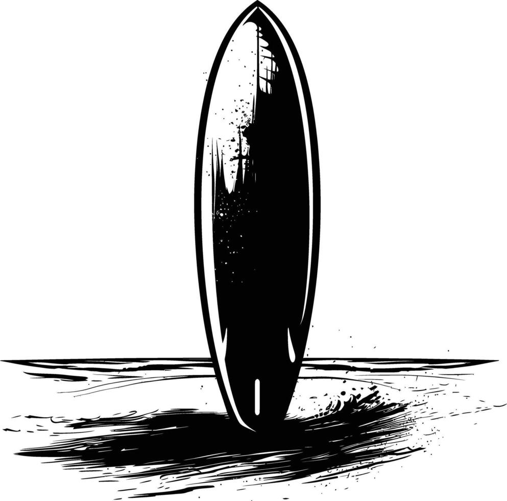 AI generated Silhouette surfing board on the beach sand black color only vector