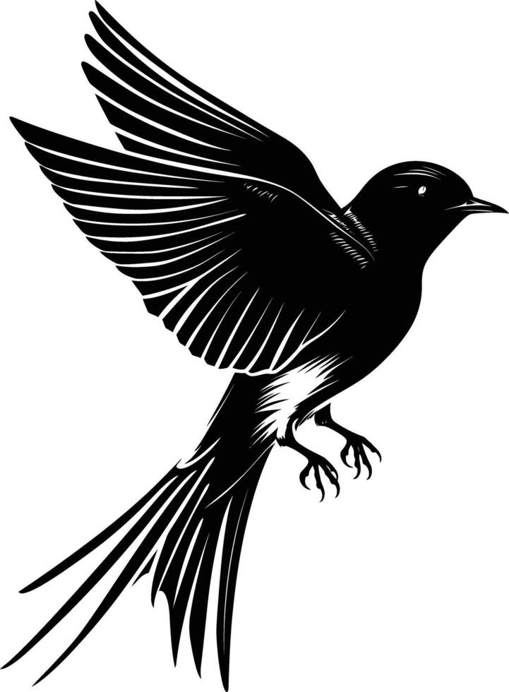 AI generated Silhouette swallow bird flaying black color only full body vector