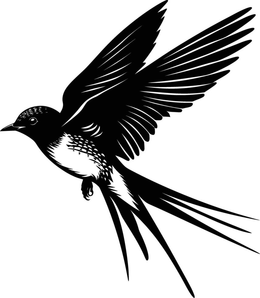 AI generated Silhouette swallow bird flaying black color only full body vector