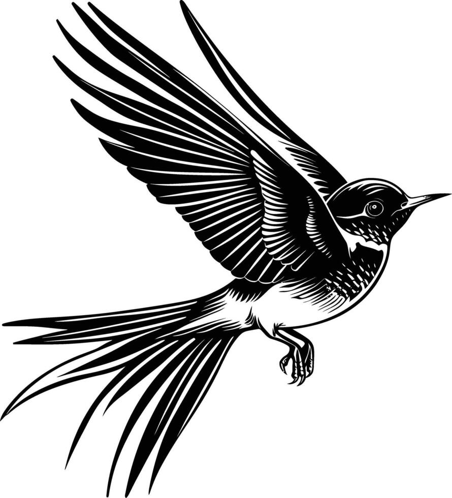 AI generated Silhouette swallow bird black color only full body vector