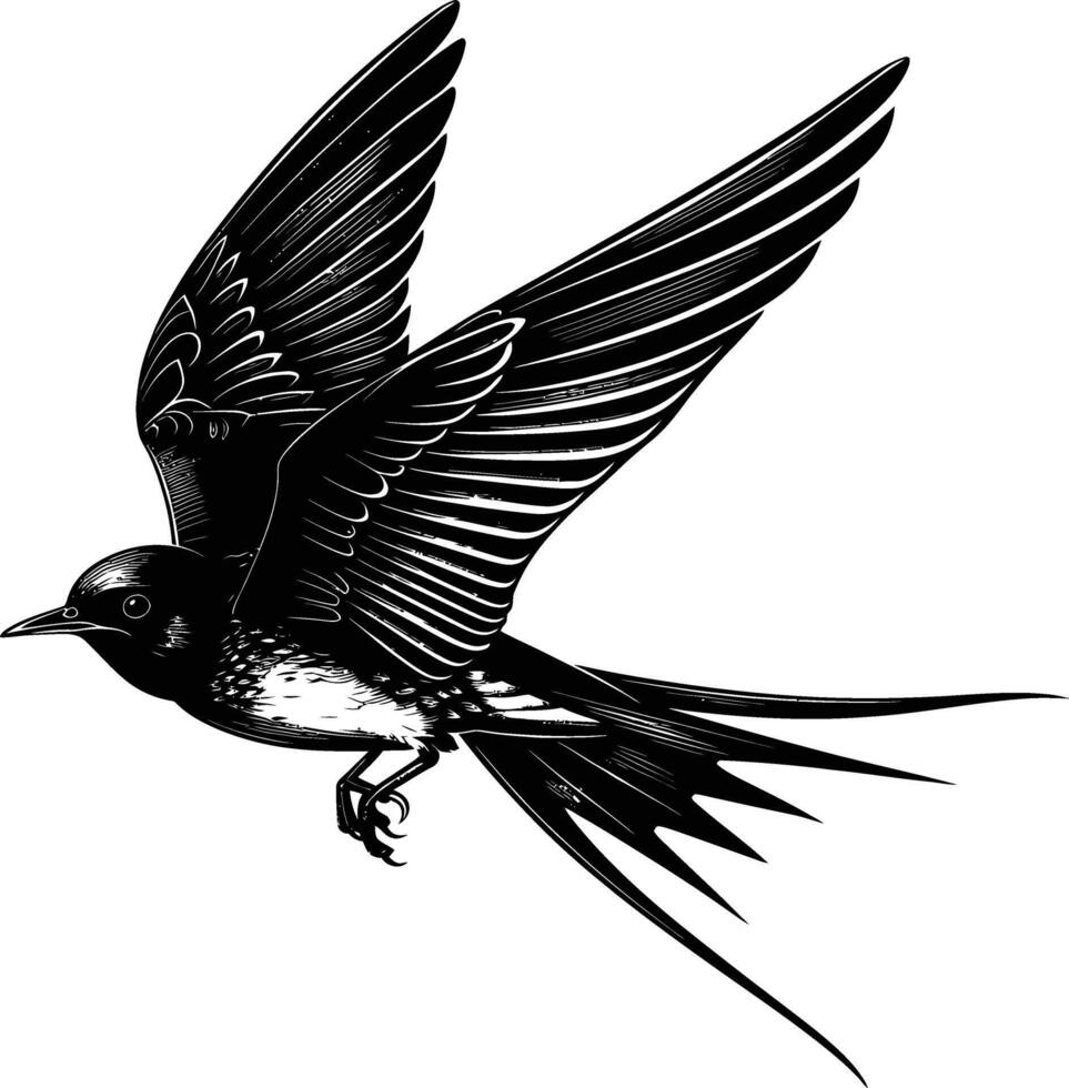 AI generated Silhouette swallow bird flaying black color only full body vector