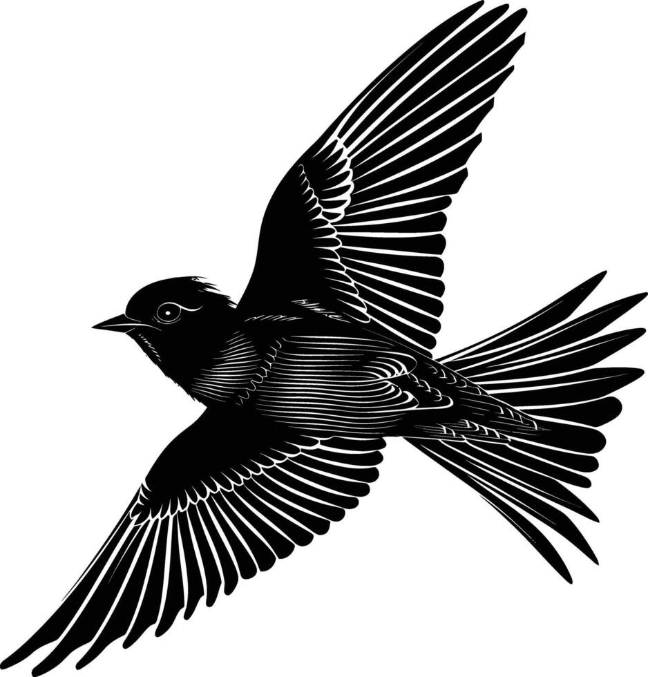 AI generated Silhouette swallow bird flaying black color only full body vector