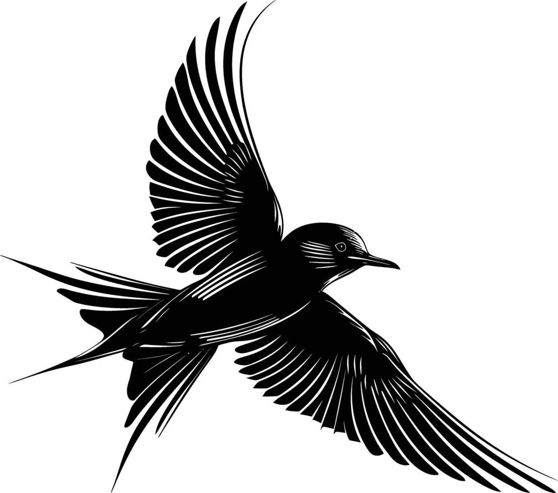 AI generated Silhouette swallow bird flaying black color only full body vector