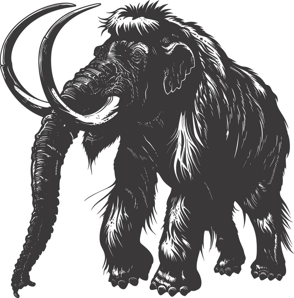 AI generated silhouette mammoth the ancient mythical prehistoric creatures black color only vector