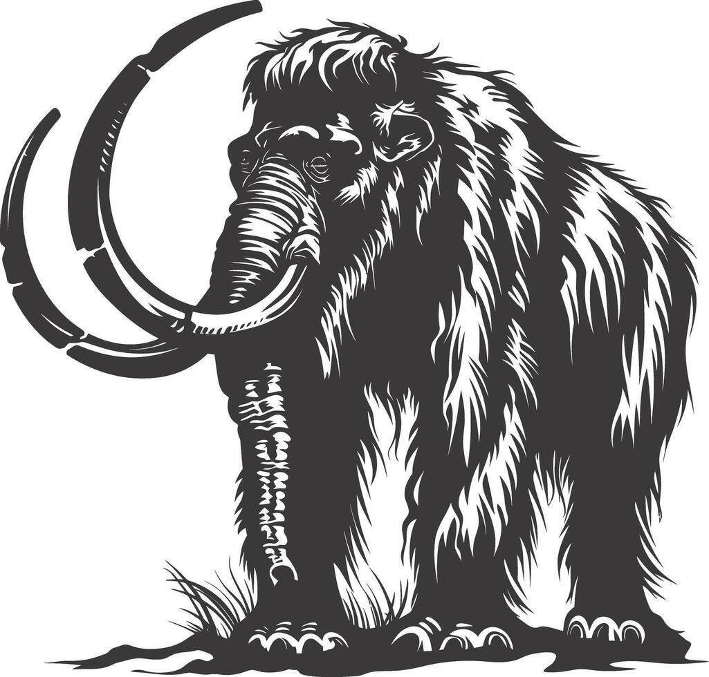 AI generated silhouette mammoth the ancient mythical prehistoric creatures black color only vector