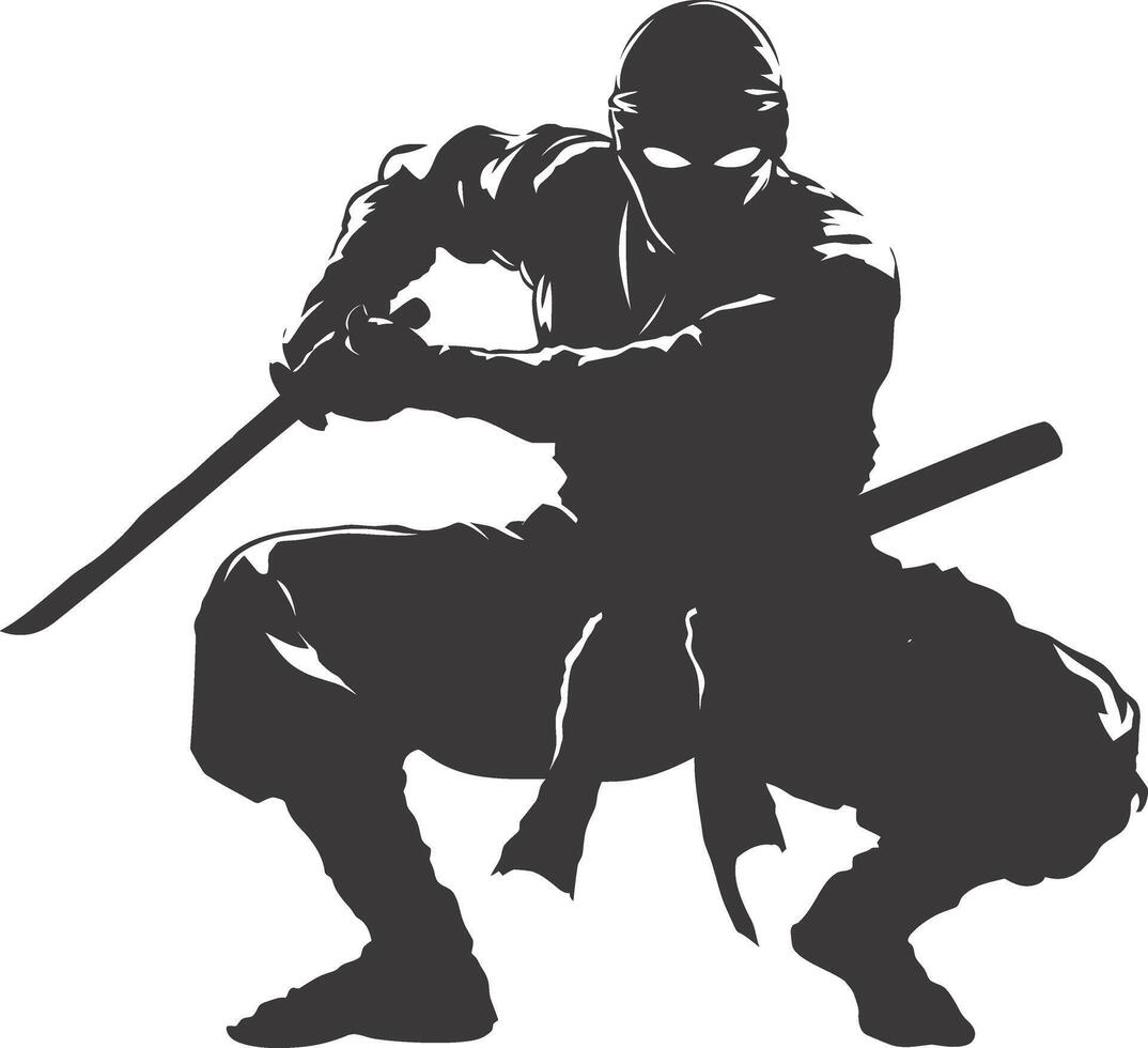 AI generated silhouette ninja assassin black color only full body vector