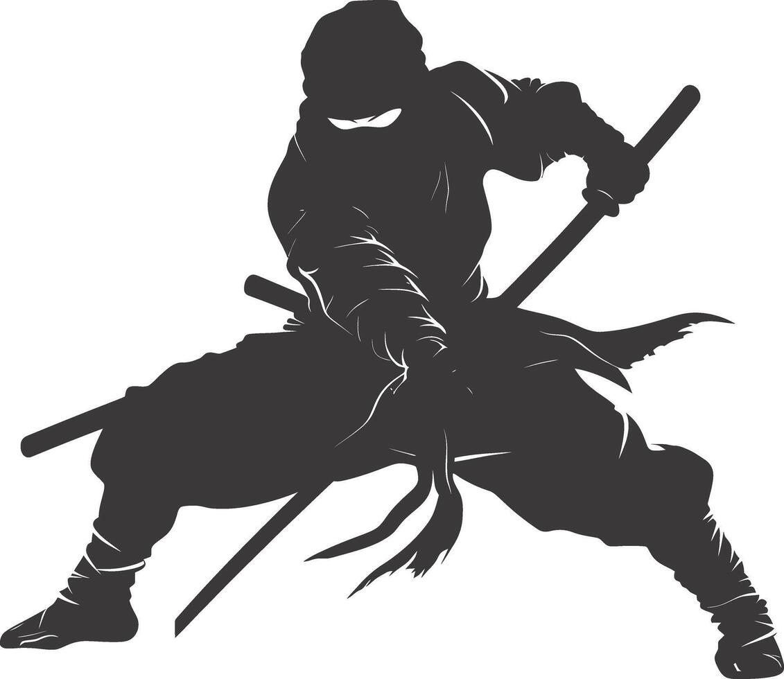 AI generated silhouette ninja assassin black color only full body vector