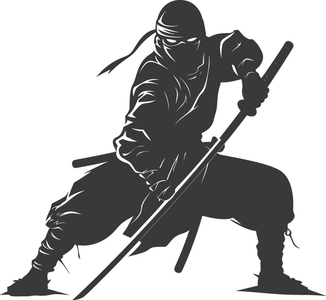 AI generated silhouette ninja assassin black color only full body vector