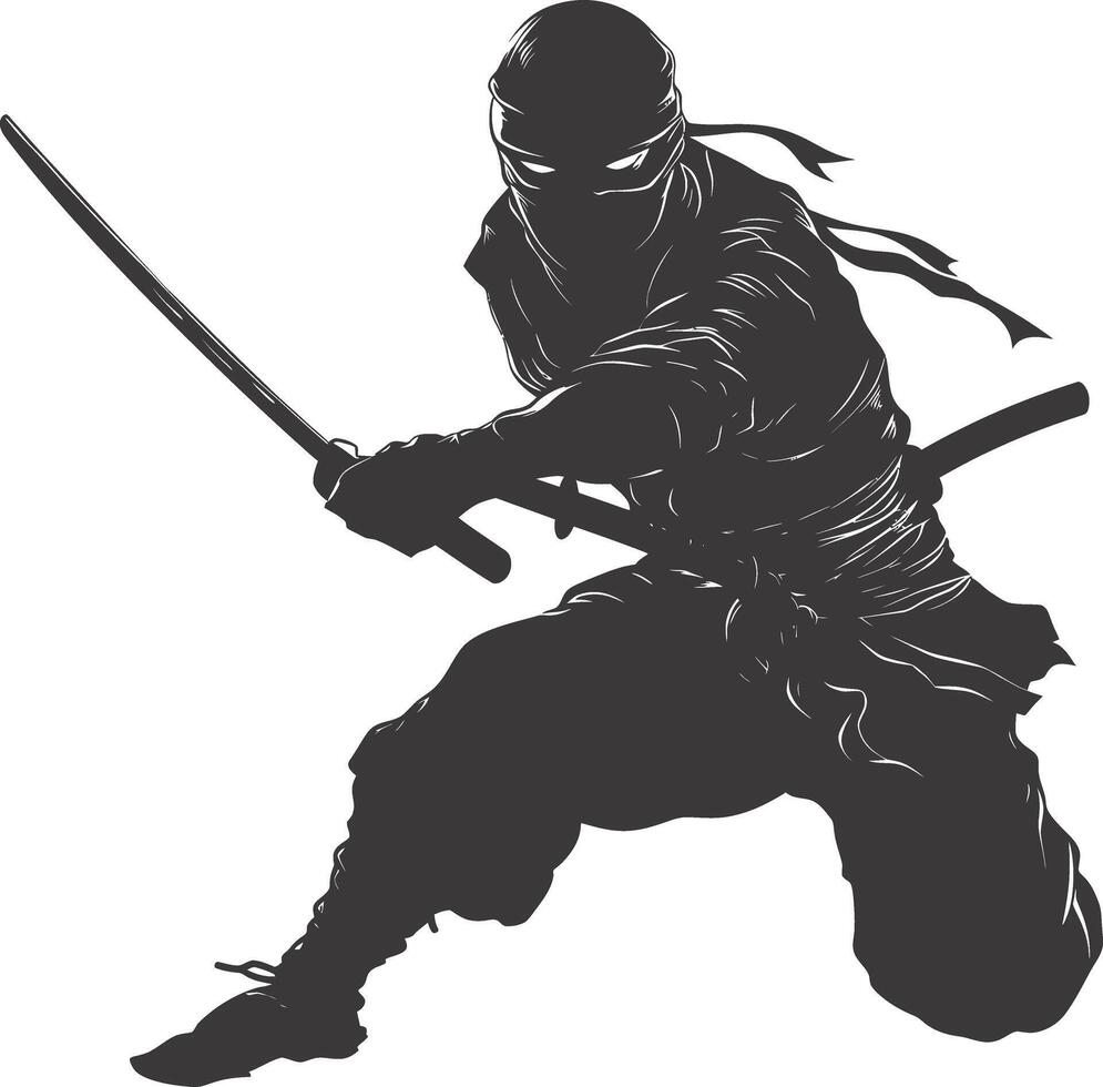 AI generated silhouette ninja assassin black color only full body vector