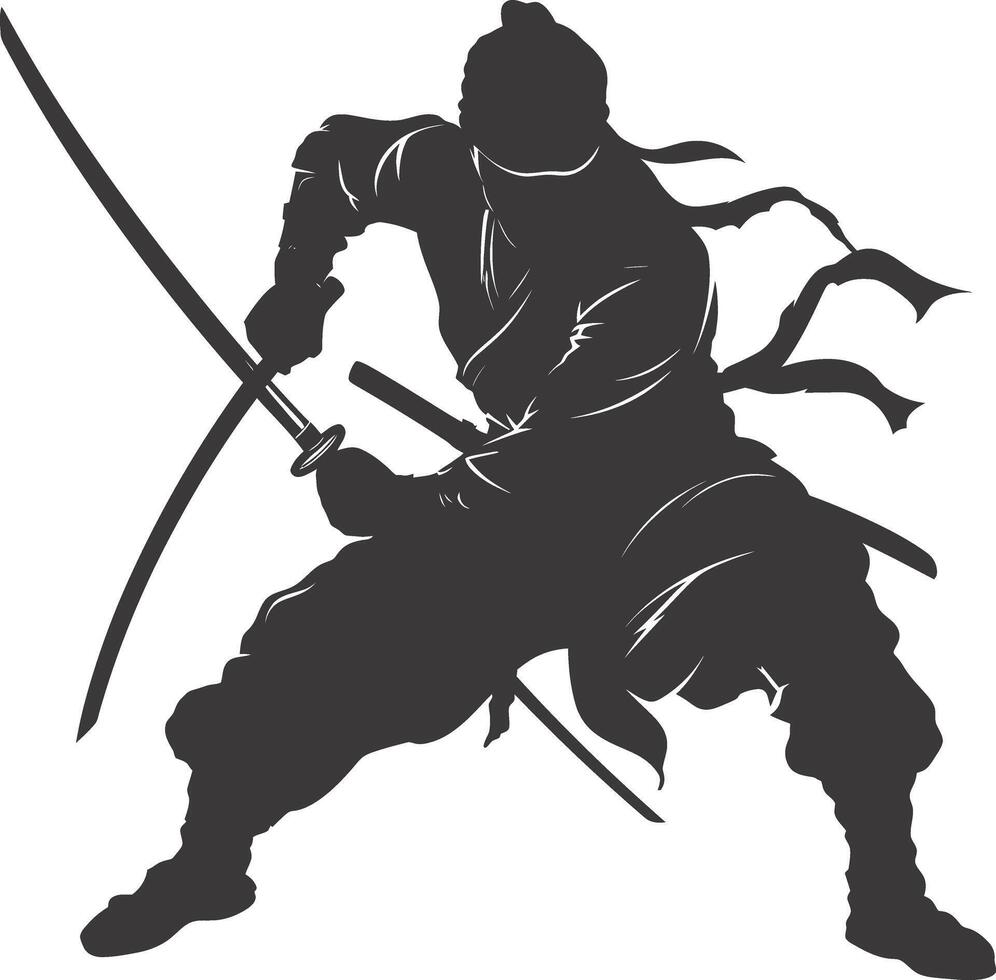 AI generated silhouette ninja assassin black color only full body vector