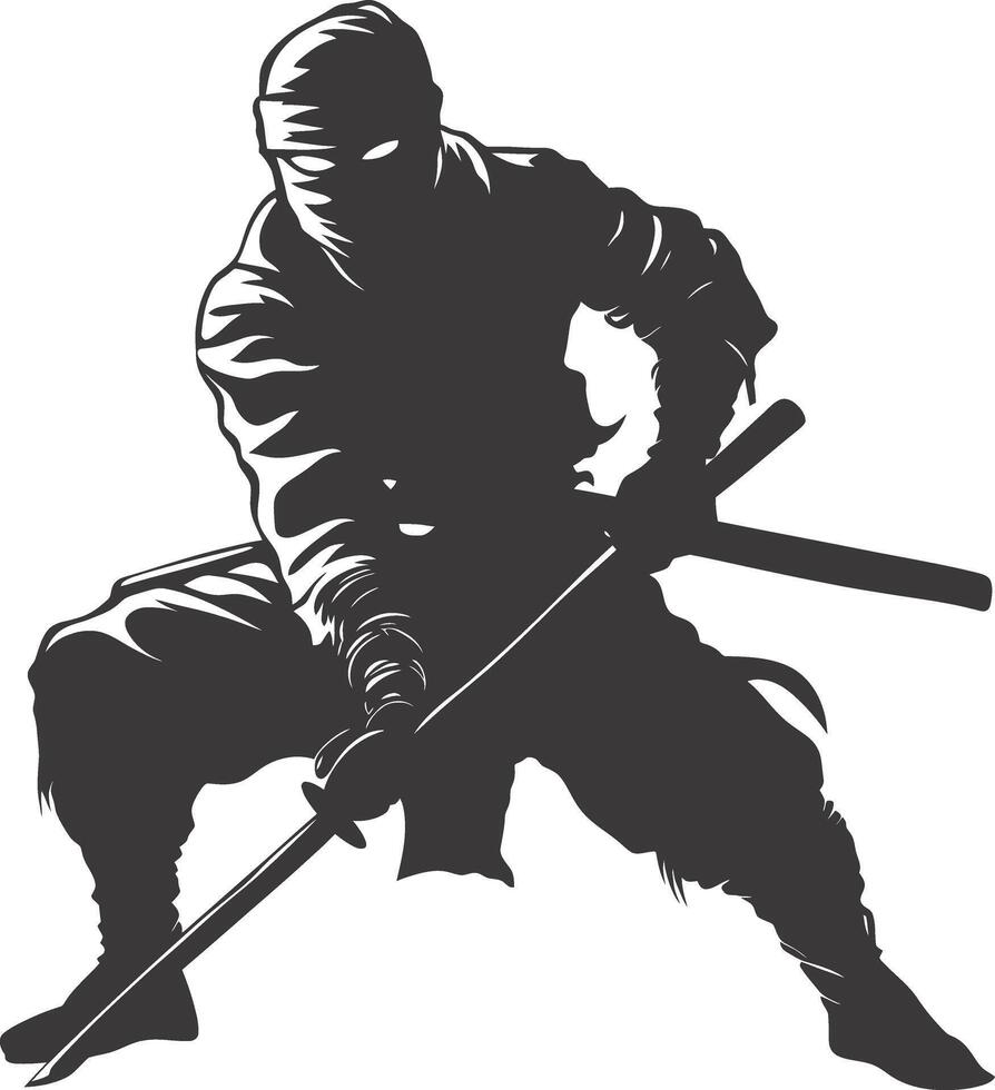 AI generated silhouette ninja assassin black color only full body vector