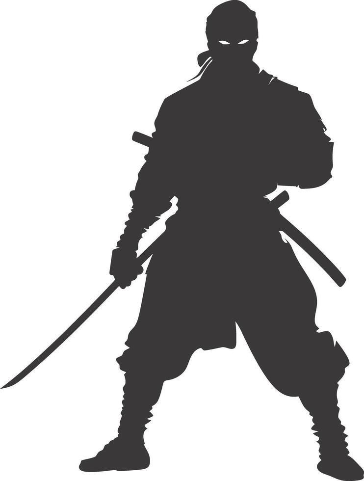 AI generated silhouette ninja assassin black color only full body vector