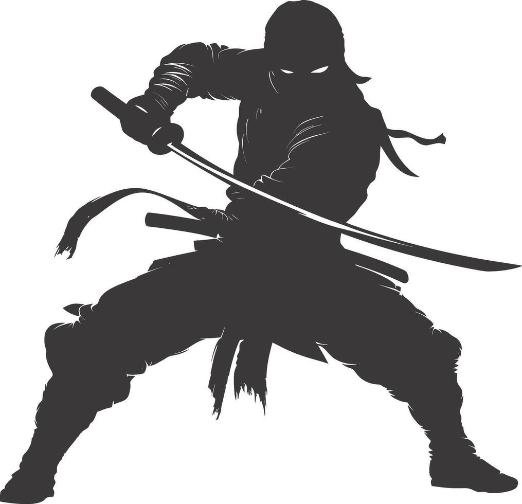 AI generated silhouette ninja assassin black color only full body vector