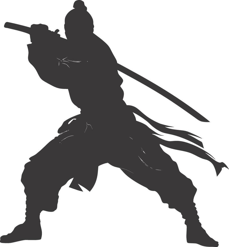 AI generated silhouette ninja assassin black color only full body vector