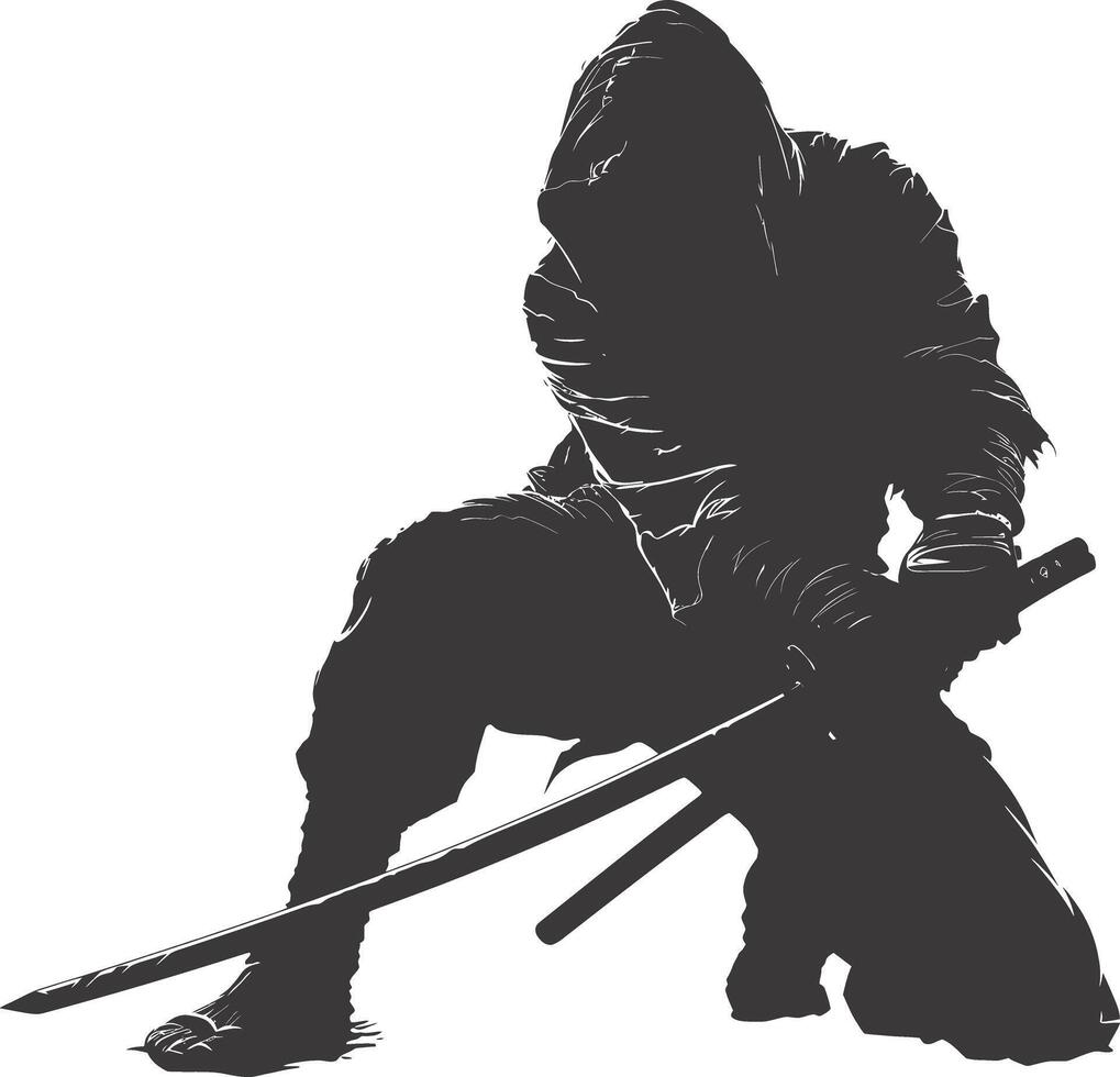 AI generated silhouette ninja assassin black color only full body vector