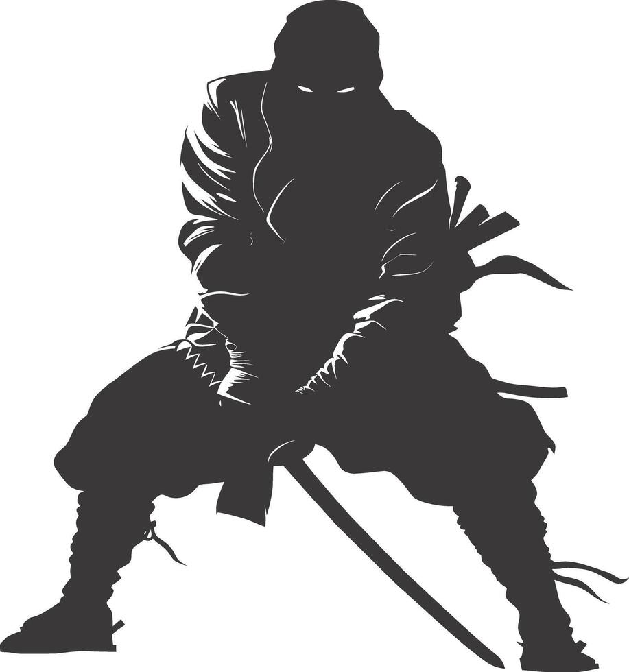 AI generated silhouette ninja assassin black color only full body vector