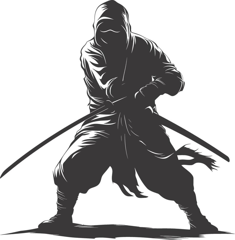 AI generated silhouette ninja assassin black color only full body vector