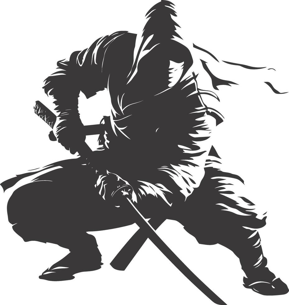 AI generated silhouette ninja assassin black color only full body vector