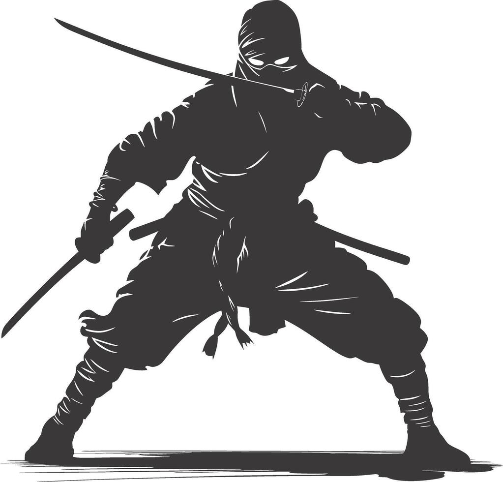 AI generated silhouette ninja assassin black color only full body vector