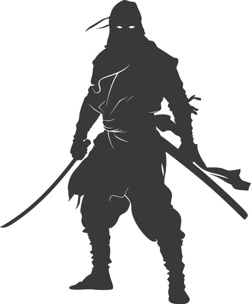 AI generated silhouette ninja assassin black color only full body vector