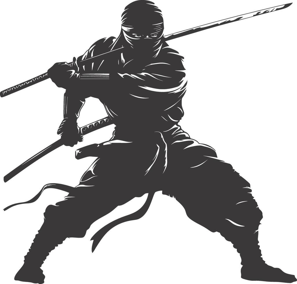 AI generated silhouette ninja assassin black color only full body vector