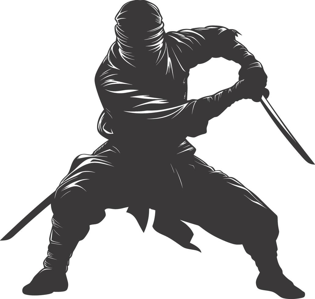 AI generated silhouette ninja assassin black color only full body vector