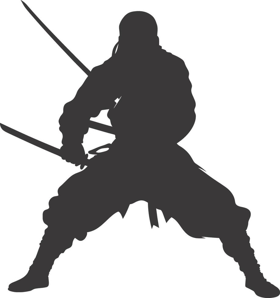 AI generated silhouette ninja assassin black color only full body vector