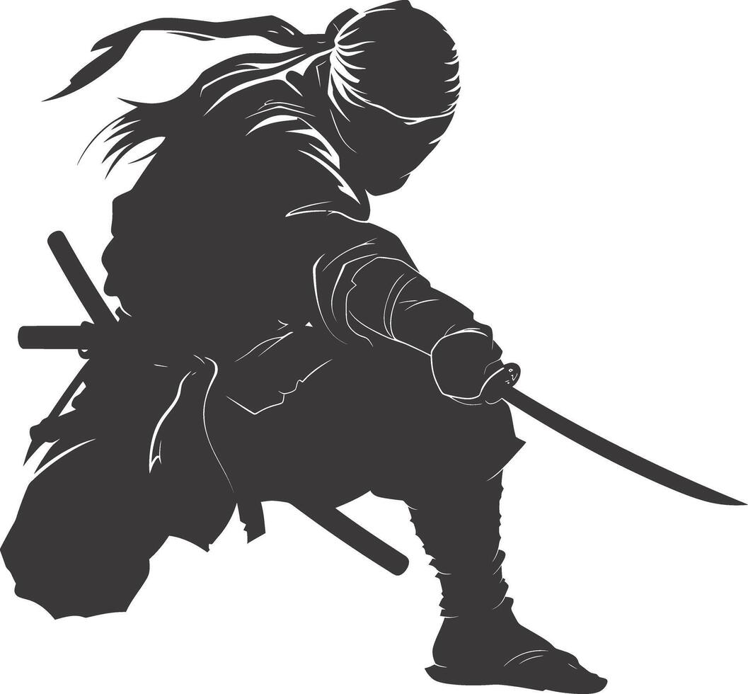 AI generated silhouette ninja assassin black color only full body vector