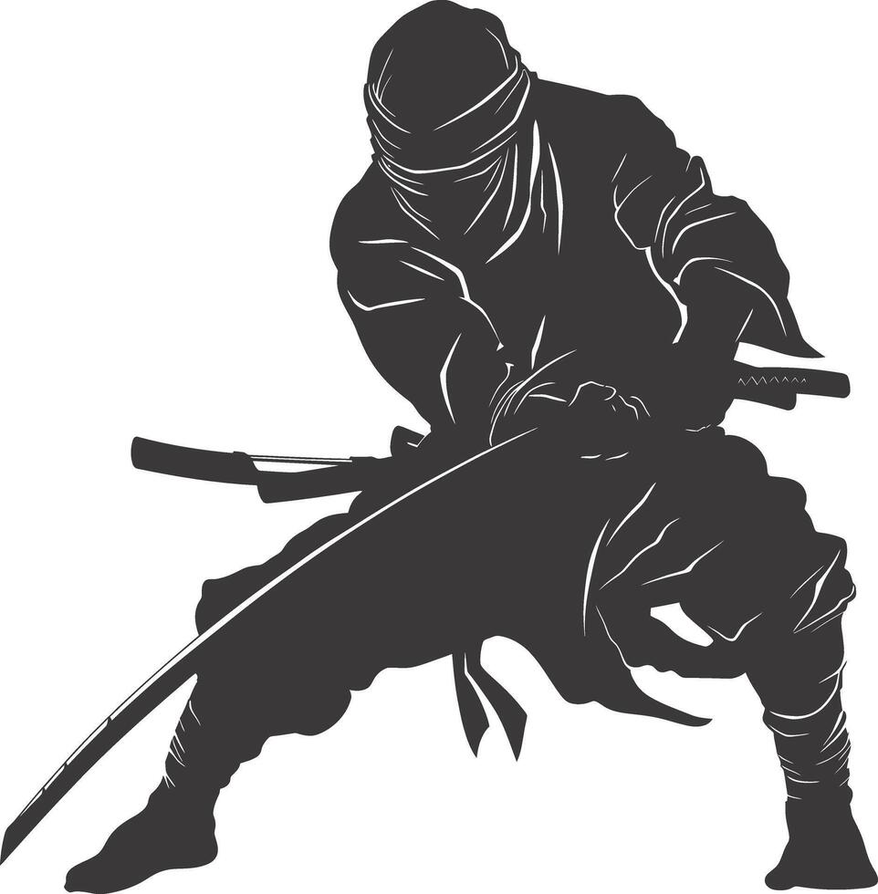 AI generated silhouette ninja assassin black color only full body vector