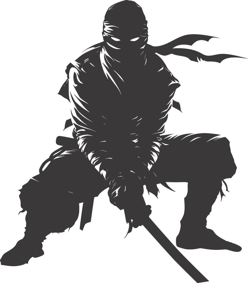 AI generated silhouette ninja assassin black color only full body vector